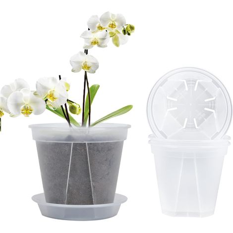 12 Pièces Pot de Fleurs Plastique Transparent Pot à Orchidée en Plastique Transparent Pot à Orchidée en Plastique Transparent avec Trous de Drainage pour Balcon Intérieur, Bureau, Extérieur (1/5)
