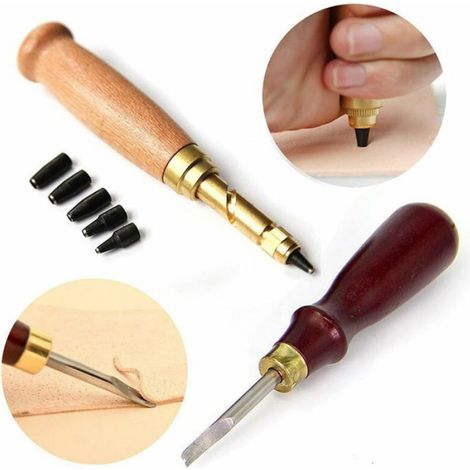 Kit Couture Cuir - 18 Pièces - Outils Manuels pour Travail du Cuir Toile Tissu Papier - Acier Inoxydable et Bois - Pour Débutants et Experts (1/5)