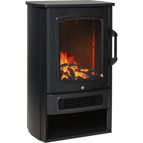 Cheminée électrique E-Kamin Noir – Effet flamme réaliste – 2 puissances 1000/2000W – Chauffe jusqu'à 25 m² – Dimensions 44.5x32.1x74cm (1/5)