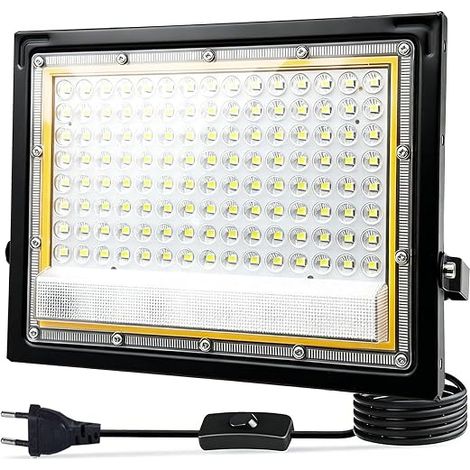 Outdoor LED Floodlight, 100 W, 1.5 m Cool White Cable 10000LM 6500K LED Floodlight, IP66 Waterproof Outdoor LED Spotlight for Courtyards, Gardens, Warehouses, Parks, Garages (1/5)