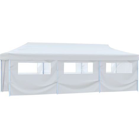 vidaXL Tenda Pieghevole Pop-Up con 8 Pareti Laterali 3x9 m Bianca