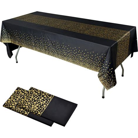 Nappe de Fête 2 pièces Noir Or Jetable pour Table Rectangle Nappe Anniversaire Confettis Points Or pour Douche Nuptiale Anniversaire Fiançailles Mariage Noël 137 x 274 cm (Noire, 2pcs) (1/5)