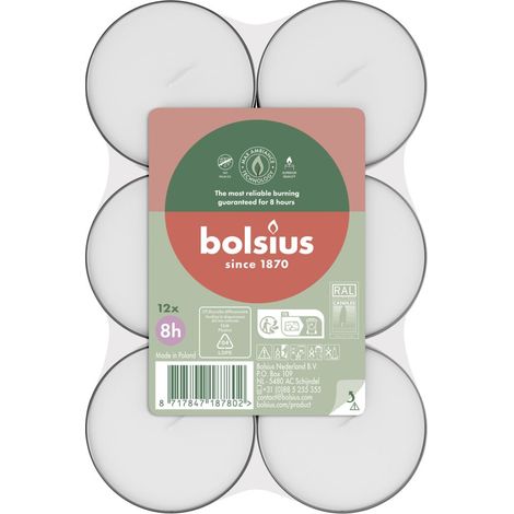 Bolsius Maxi-Teelichter weiß 8h 12er Pack Teelicht