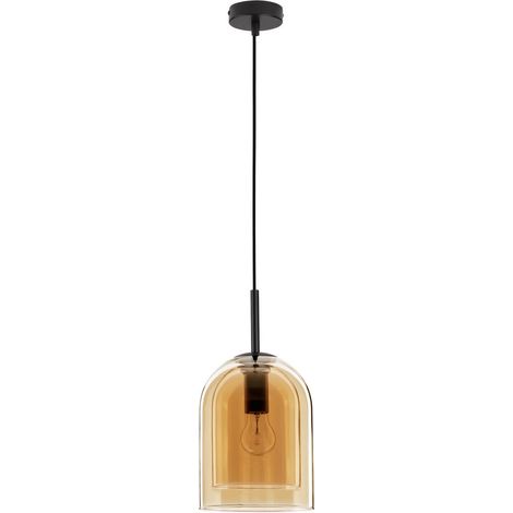 Merano Jurupa 18cm Dôme Suspension Plafonnier Verre Champagne Foncé Cordon Noir Base Métal Noir LED E27