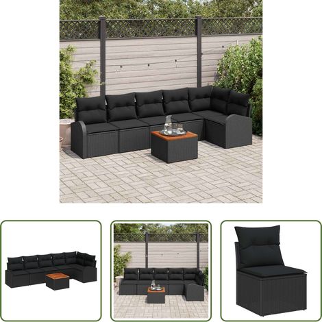 Gartentisch - Gartensofa-set mit Kissen 7 pcs Schwarz Poly-Rattan (1/5)