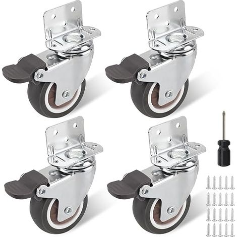 Set of 4 Furniture Castors 30 mm with Brake Load Capacity 90 kg 360° Swivel Wheels Furniture Casters with Screws and Screwdriver Included (1/5)
