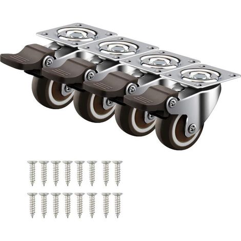 4 Petites Roulettes Pivotantes 32mm/1.25 Roulettes pour Meubles Avec Frein Plaques 50KG Roues Caoutchouc Chariot etabli Meubles Industrielles Transport -