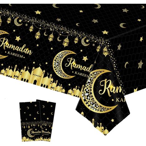 Lot de 2 sets de table Ramadan 137x274cm NoirOr Lavable