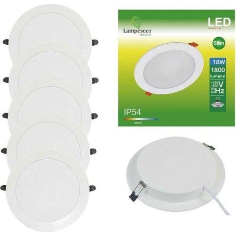 Lampesecoenergie – Lot de 5 spots encastrables LED 18W – Blanc froid 6000K – Ø170mm – IP54 – Angle de diffusion 120° – Pour salle de bain (1/4)