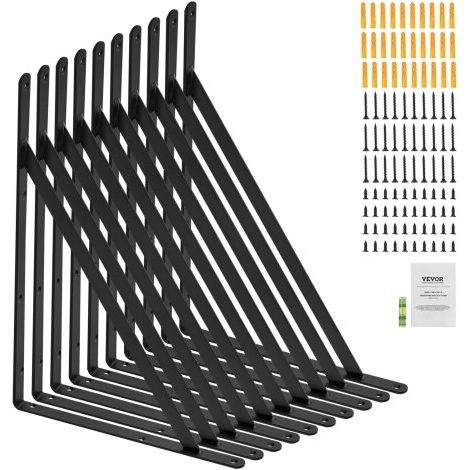 Regalhalterung, 308 x 209 x 25 mm, 10 Stück, schwebende Regalträger, Halterungen für Regale, 3 mm dicke, mattschwarze dreieckige Regalhalterung, Regalhalter aus Stahl mit 72,6 kg Tragkraft (1/5)
