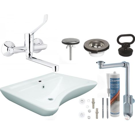 Behindertengerechtes Waschbecken mit Siphon und Stopfen MEISSA 63x50x20,5 cm (1/5)