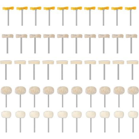 50 tampons en feutre de laine et coton, tige de 3,0 mm, mini roue de polissage et brosses pour perceuse