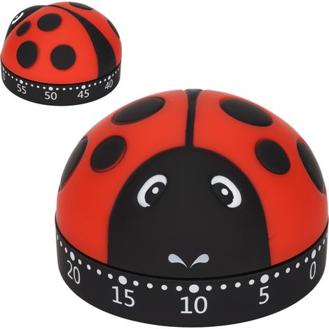 Mechanischer Küchentimer „Marienkäfer“, umkehrbare Stoppuhr ohne Batterien, roter Erinnerungsalarm, englisches Modell (1/5)