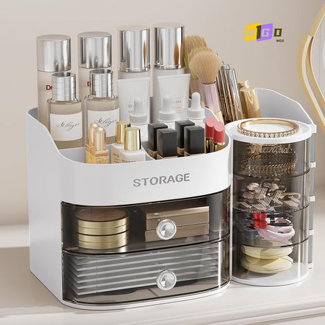 Organisateur De Maquillage - 4 Niveaux Rotatifs - Pour Brosse Maquillage Produits Soins Parfum Bijoux - Blanc - 1 Pièce (1/5)