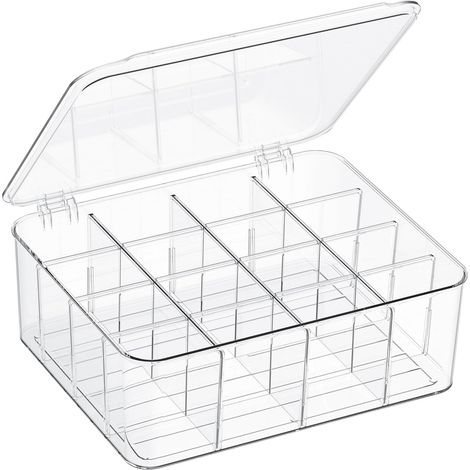 Organizzatore per calze e biancheria intima, 16 scomparti con divisori regolabili, scatole portaoggetti in plastica trasparente con coperchio per cravatte, sciarpe, calze e reggiseni.