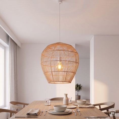 Hängelampe Holz Bambus E27 Ø 50 cm rund H: max. 160 cm Boho Modern (1/5)