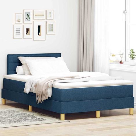 Boxspringbett mit Kissen mit Kopfteil Blau 120 x 190 cm Stoff
