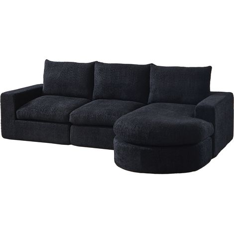 Canapé en chenille avec éléments courbés et méridienne, entièrement compressé et sans structure, canapé modulaire combinable en L avec méridienne, canapé compressé en mousse, aucun montage requis (1/5)