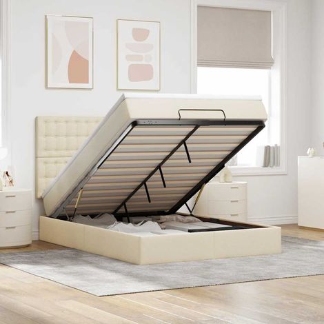 VidaXL Cadre de lit ottoman avec matelas crème 140x190 cm tissu (1/5)