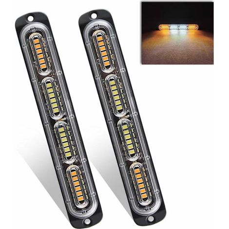 EASYCOMFORT 2 x 24LED Feux Stroboscopique 12-24V Ultra Mince d'urgence Danger Lumière LED Stroboscope D'urgence Lampe pour Construction Camion Voiture Véhicule Ambre/Blanc/Ambre (1/5)