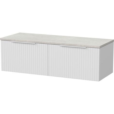 Callingwood Contemporary Wall Hung 2 Drawer Vanity Unit with White Sparkle Laminate Worktop , 1200mm, Matt White