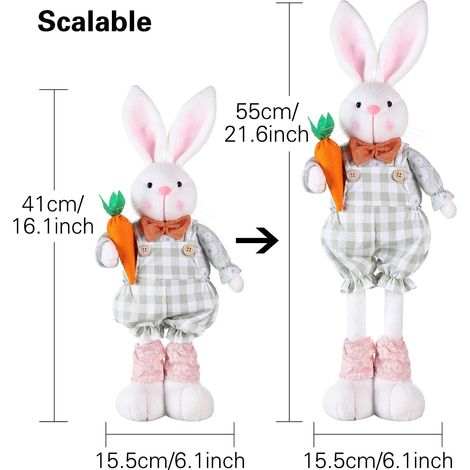Lapin De Pâques - Hauteur Réglable 41 À 55 Cm - Décoration De Printemps Pour Intérieur - Lot De 1 (1/5)