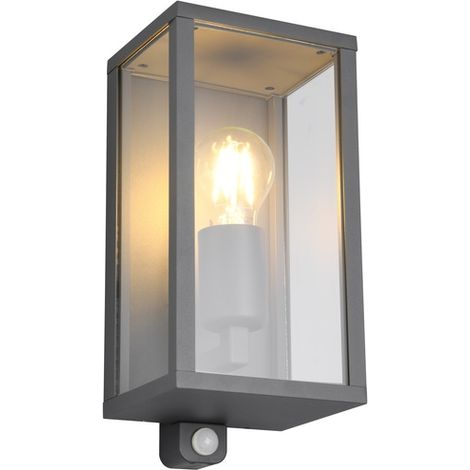 Applique exterieure garonne detecteur de mouvement 1x e27 ip44 anthracite aluminium verre transparent clair (1/3)