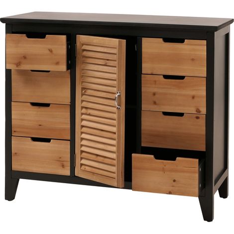 [NON UTILIZZATO] Comò cassettiera HHG-291, armadio scomparti e cassetti, effetto persiana vintage shabby 80x91x40 cm, telaio nero