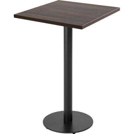 Table haute carrée 60 cm pied noir et revêtement bois foncé (1/5)