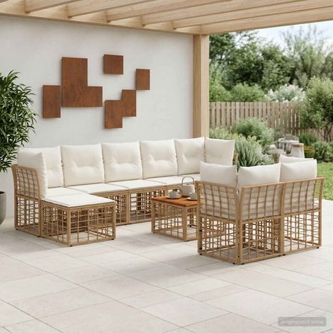 Ensemble salon de jardin modulable 10 pièces en poly rotin blanc naturel et crème - PANGIVO (1/5)