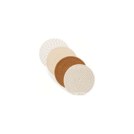 4 Pièces Dessous de Plat en Fil de Coton,Dessous De Plat Ronds Tressés Tapis Porte Casseroles,11cm Ronds Tressés Tapis Porte Casseroles pour Boissons Restaurant Bar Cadeau Décoration (1/5)