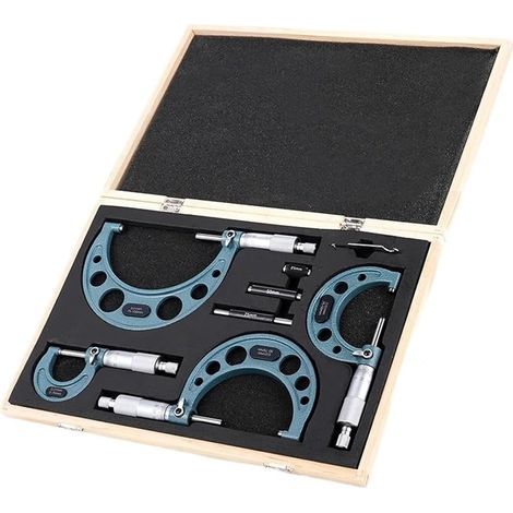 Micrometre, Lot de 4 micromètres extérieurs de précision 0-100 mm, outil de machiniste, précision 0,01 mm, kit de micromètres en carbure, outils de mesure (1/5)