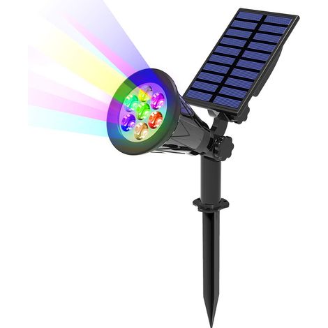 Couleur Lampe Solaire Jardin 7 LED Spot Solaire 2 Modes Projecteur Solaire Réglable sans Fil Etanche IP65 (1/5)