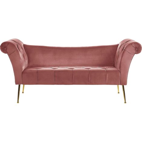 Chaise longue de terciopelo rosa acolchado patas de metal Nantilly