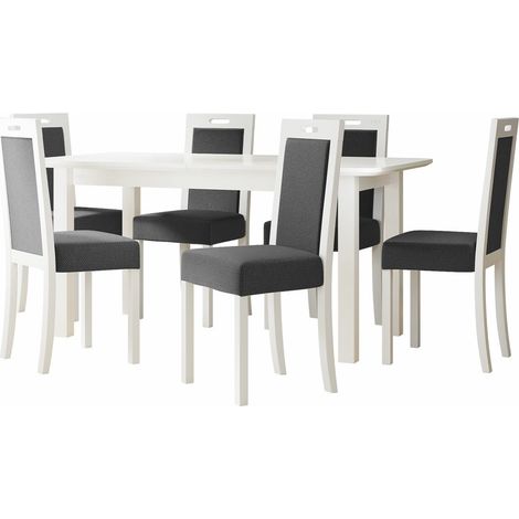 Conjunto de mesas y sillas para comedor Victorville 278, Blanco, 76x90x160cm, Diámetro: 0, Número de asientos: 6, Estilo: Contemporary