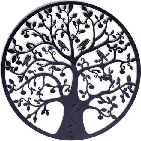 Décoration Murale Arbre De Vie - Métal Noir 30x30 Cm - Pour Intérieur Et Extérieur - 1 Pièce