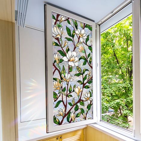 Film de confidentialité effet vitrail autocollant décoratif statique motif floral - x cm pièce 3D 45 100 2 (1/4)