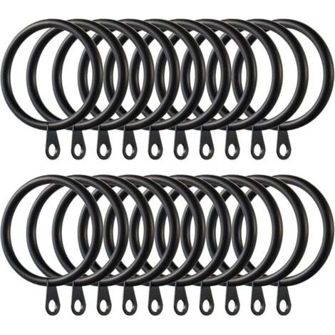 40Pièces Anneaux de Rideau, Anneaux de Suspension en Métal de Rideaux pour Rideaux et Tringles, 38mm Diamètre Intérieur (Noir) (1/4)