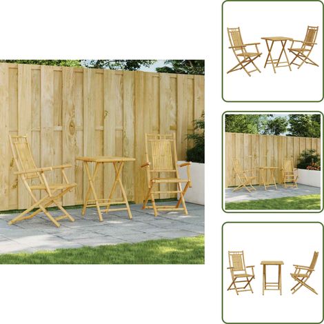 The Living Store Ensemble de bistro 3 pcs bambou - Ensemble De Bistro - Mobilier De Jardin - Salon De Jardin - Table Pliante - Chaises Pliantes (1/5)
