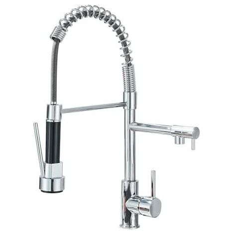 JUNSHENG Robinet de Cuisine, Robinet de Cuisine à Ressort Haute Pression, Chromé, Pivotant à 360 Degrés, en Acier Inoxydable. (1/5)