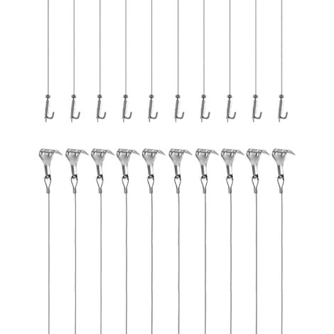 Kit Accrochage de Cadre Photo et Miroir, Fil Suspension en Acier Inoxydable Φ1.5mm x 2m avec Crochet Réglable et Crochets de Rail, Charge 40KG, 10 Pcs (1/5)