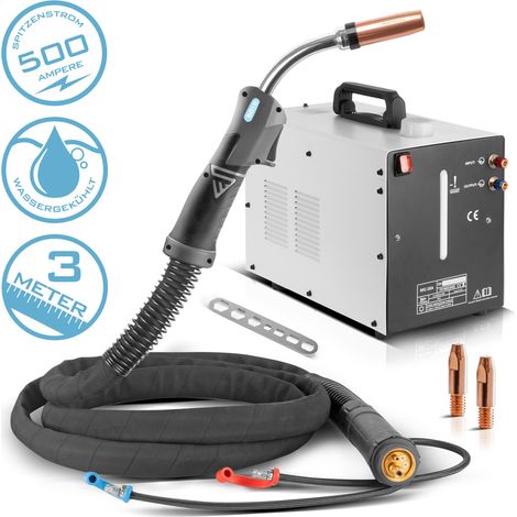 STAHLWERK Antorcha de soldadura MIG MAG refrigerada por agua AK501D MB501D hasta 500 A con paquete de manguera de gas de protección de 3 m y conexión central Euro incluido refrigerador de agua con (1/5)