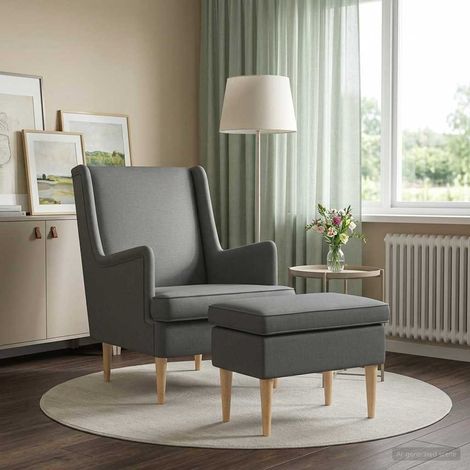 vidaXL Fauteuil avec pouf 2 pc Gris foncé Tissu (1/5)
