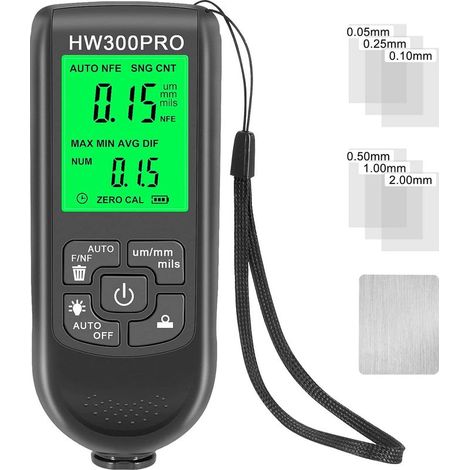 Jauge d'épaisseur de revêtement,avec fonction d'arrêt automatique de corde,noir,écran LCD,Plage de Mesure 0 to 2000UM,calibrage automatique,pour Acier Voiture,Le (1/5)