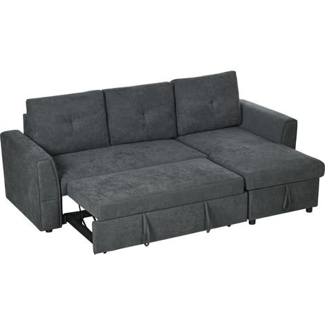 JSSEVN - Sofá cama de 3 plazas, sofá cama con chaise longue, sofá tapizado, gris oscuro (1/5)