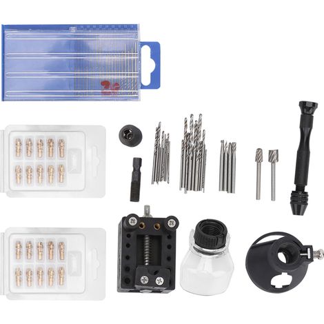 Ensemble de 72 accessoires pour mini-perceuse électrique : mandrin, outil de gravure, positionneur et forets. (1/5)