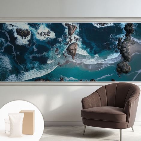 Papier peint intissé mural avec imprimé motifs uniques apparence moderne - Colle incluse gratuite Vagues océaniques 250x104 cm (1/5)
