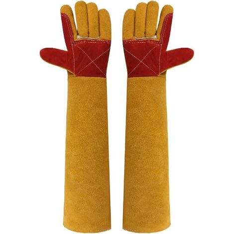 Gants de travail en cuir de 23,6 pouces pour animaux de compagnie, anti-morsures, pour chats, chiens, oiseaux, serpents, rembourrage polyvalent résistant aux rayures (1/4)