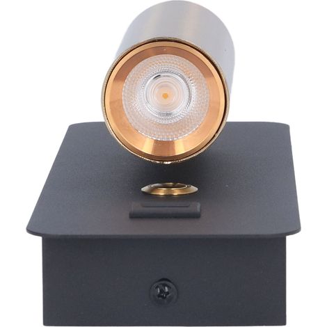 LED-Wandleuchte mit Schalter, USB-Ladegerät, minimalistisches Design in Schwarz und Gold, Ambientebeleuchtung für den Nachttisch (85–265 V) (1/5)