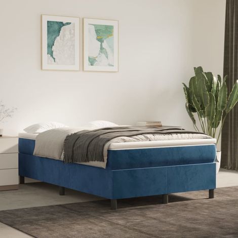 Lit à sommier tapissier et matelas, Lit double, Lit adulte Bleu foncé 120x200cm Velours GSW53100 (1/5)